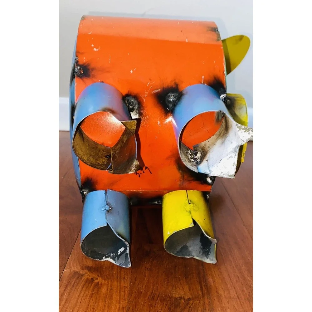 MULTI COLORED TIN PIG FOR GARDEN  Or Home 12x6….